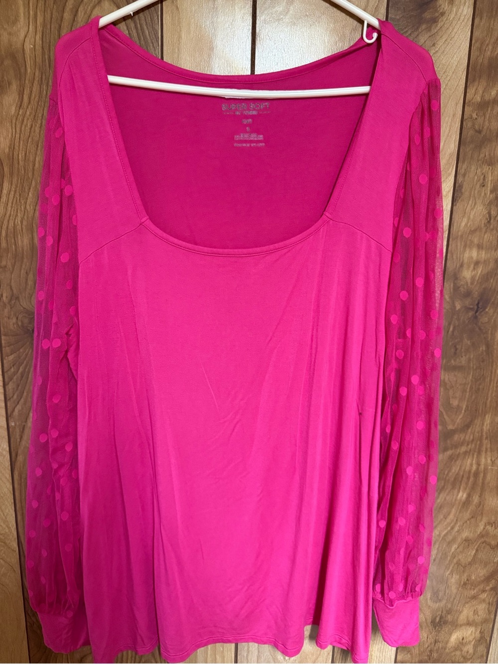 Torrid Fuchsia Scoop Neck Top with Sheer Dot Sleeves